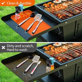 Alfombrilla de silicona para parrilla Blackstone, alfombrilla de espátula con almohadilla de goteo para parrilla, estante lateral para Blackstone, parrilla de grado alimenticio, soporte de utensilios