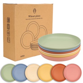 ZHLIMY Pack of 6 Plastic Plates Deep 23 cm Camping Picnic Plates Colourful Set Reusable Plates Plastic Tableware for Outdoor Home (Beige/Pink/Light Blue/Light Green/Yellow/Orange)