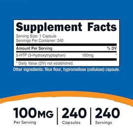 Nutricost 5-HTP 100mg 240 Capsules (5-Hydroxytryptophan) by Nutricost - Producto Original de Alta Calidad, Entrega Rápida y Segura, Garantía Incluida 