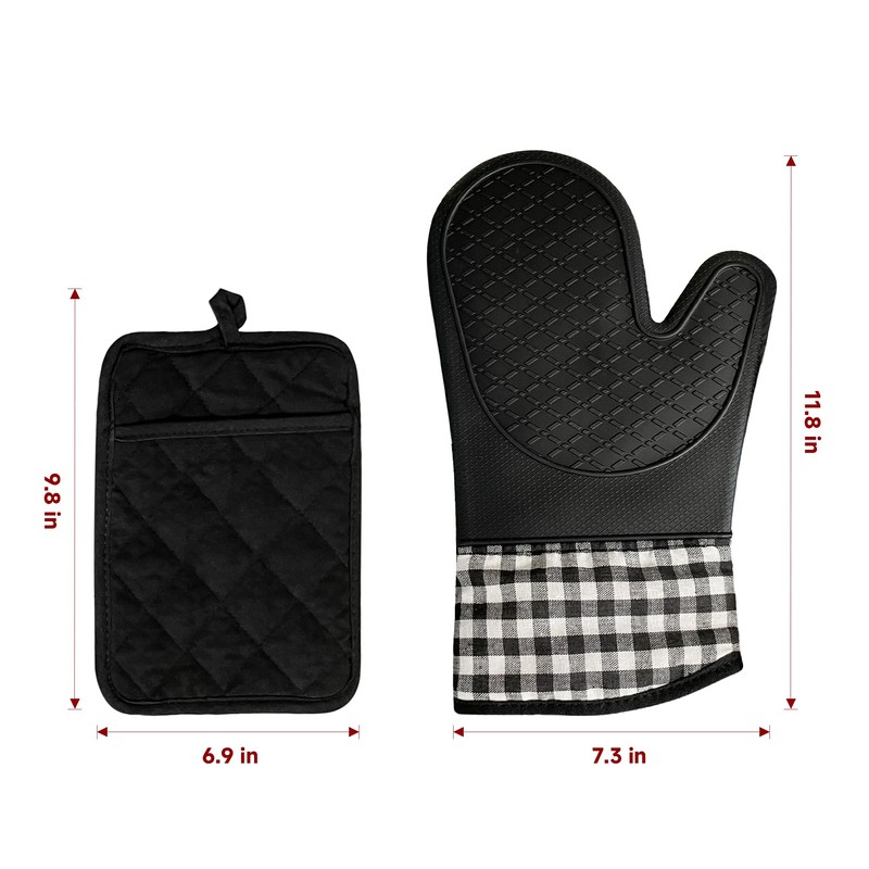 Silicone Oven Mitts, Heat Resistant 2PCS Oven Mitts with Soft
