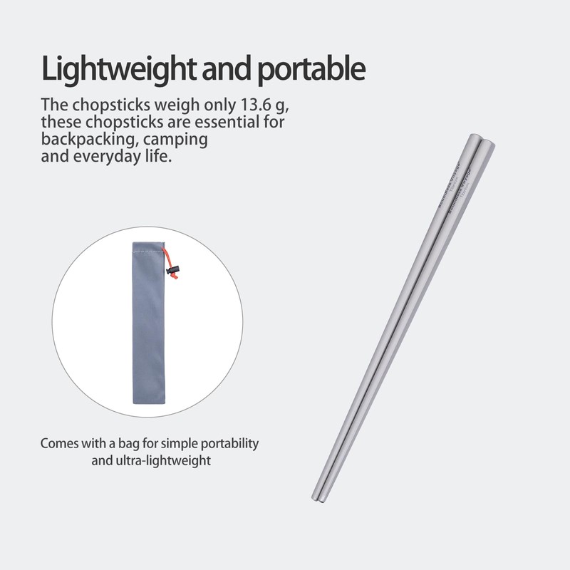 Boundless Voyage Titanium Chopsticks with Carrying Bag Ultralight Backpacking Gear