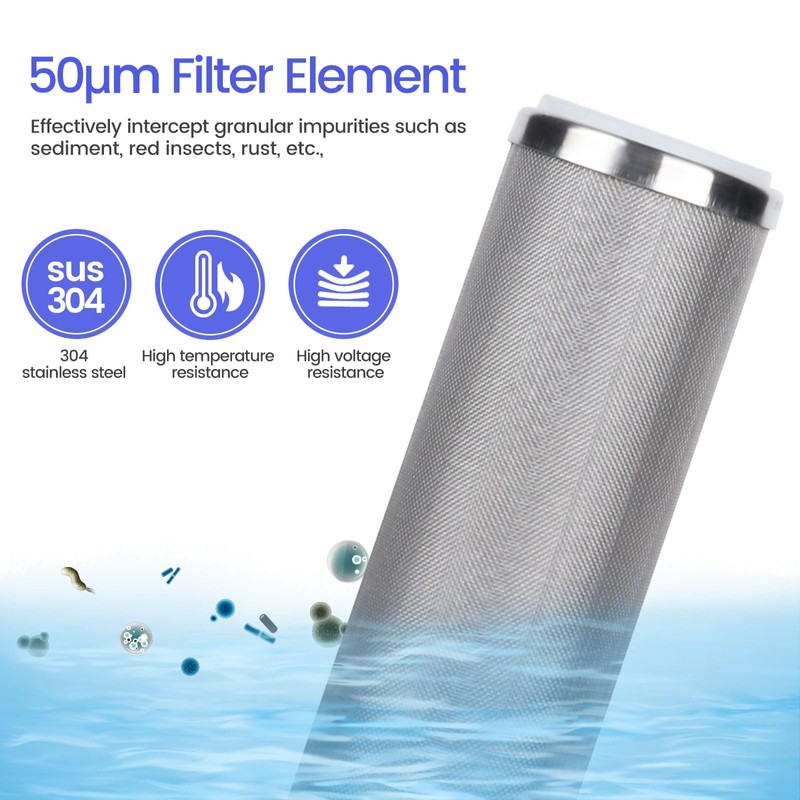 Amwater Stainless Steel Cleanable Wire Mesh Filter Cartridge 10”Length,2.5"OD(50 Micron)