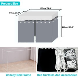 NKM Blackout bunk Bed Curtains with Canopy Bed Frame,bunk Bed Tent for top bunk,Suitable for Single Bed in Student Dorm