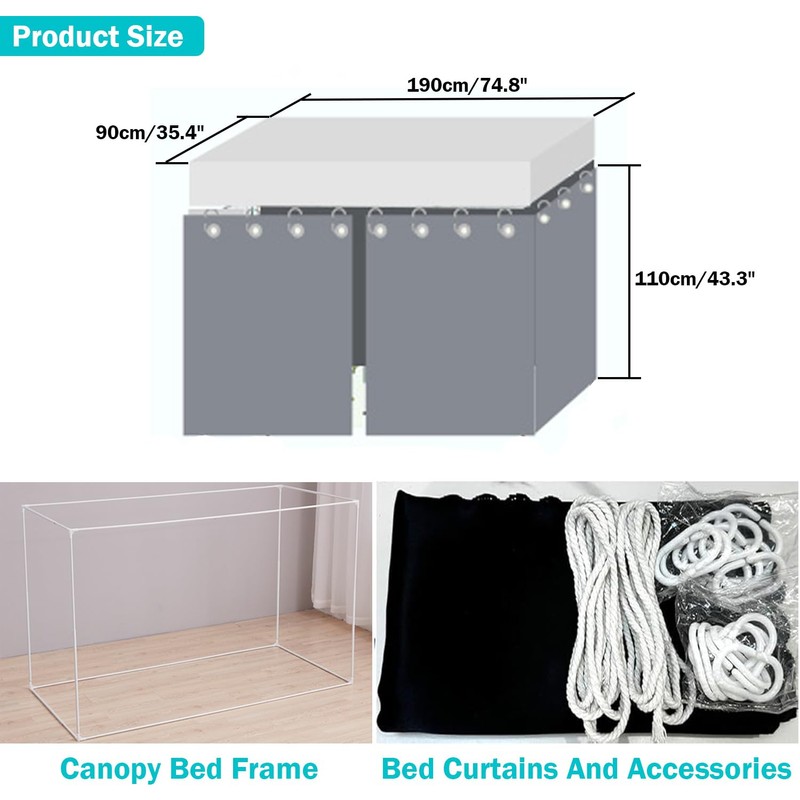 NKM Blackout bunk Bed Curtains with Canopy Bed Frame,bunk Bed
