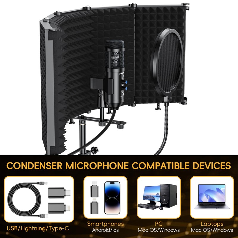 Dejasound Upgraded Studio Recording Microphone with Isolation Shield & Pop