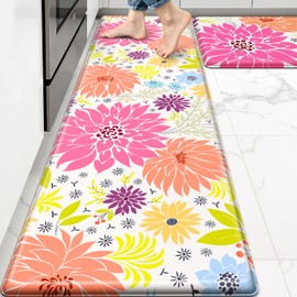 KMAT Kitchen Mat, Heavy Duty Ergonomic Comfort Foam Standing Desk Mat, Cushioned Anti Fatigue Kitchen Rugs for Floor, Waterproof Non-Slip Mats and Rugs Set for Office, Laundry，17.3"x30"+17.3x59