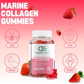 Organic Gains OG Marine Collagen Gummies with Hyaluronic Acid, Retinol, Biotin and Vitamin C + E | Superior Type 1 Hydrolysed Collagen Peptides Formulated by UK Healthcare Practitioners for Youthfulness