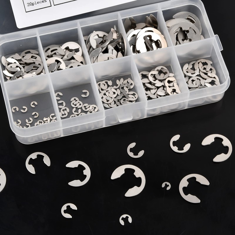 E Circlips, 200pcs Stainless Steel E Clips Assortment, 10 Sizes