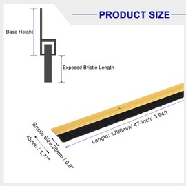 uxcell 2Pcs Door Brush Bottom Sweep H-Shape Aluminum Alloy Base with 0.8-inch PP Brush for Home, Industrial (47-inch L, Golden)