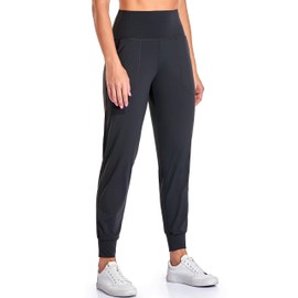Oalka Women's Joggers High Waist Yoga Pockets Sweatpants Sport Workout Pants Charcoal XS