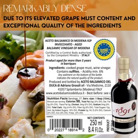 ACETO BALSAMICO DI MODENA DEL DUCA Since 1891 AGED Italian Balsamic Vinegar, IGP certified, Imported from Italy, 8.4fl oz (250ml) bottle - Pack of 1