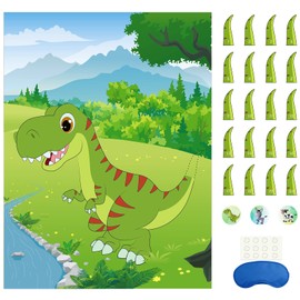 Morcheiong Pin The Tail on The Dinosaur Party Game with 48 Tails for Dinosaur Party Favors, Kids Birthday Party Accessories, Boys Party Decorations