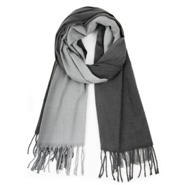Glamexx24 Women's Winter Scarf Feeling Long Scarf with Fringes Cotton Warm Autumn Winter Plain Colours Blanket Scarf and Scarves 200 x 74 cm, 165 x 70 cm, Gradient grey - light grey