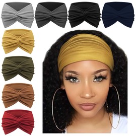 AQOKKA 8 Pack Wide Headbands for Women Large Turban Headband Non Slip Boho Elastic Hairband Hair Twisted Knot Head Bands for Women's Hair