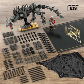 ​MEGA Skyrim Action Figures Building Toys, Alduin The World Eater with 619 Pieces, with 1 Dragonborn Figure, for Collectors