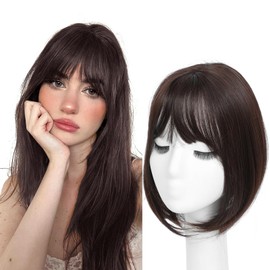 Yacurcur Hair Toppers 360° Bangs Hair Clip Fake Bangs with Fringe Clip in Hair for Thinning Hair Women 3D Cover Heat Resistant Synthetic Hair Pieces Black Brown Hair on Lace for Daily Wear（4/33#）