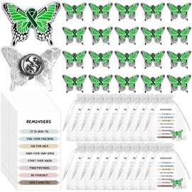 Kklolai 40 Pcs Mental Health Awareness Lapel Pin Set Bulk Green Ribbon Badge and Mental Health Cards Positive Psychology Pocket Favors for Men Women Charity Events Public Fundraiser