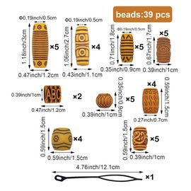 TUKEVA 39 Stück Haarperlen Dreadlock Perlen Dreadlocks Schmuck Haarschmuck für Dreadlocks Holzimitat Haar Perlen Dekoration für Haar Schmuck,Festivals,Partys,Bälle,DIY Haarschmuck (holzähnliche Farbe)