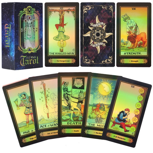 Smoostart 78 Tarot Cards with Guidebook, Holographic Tarot Cards Deck