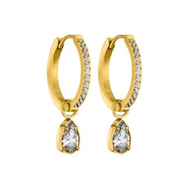 Purelei® Elegant Vintage Hoop Earrings for Women - 18K Gold Plated Cubic Zirconia Drop Stainless Steel (15.6mm) - Jewelry for Women, Stainless Steel, Abalone