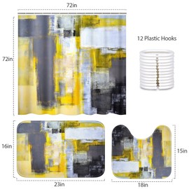 Britimes 3Pcs Bathroom Sets, 72" x 72" Grey Yellow Contemporary Office Home Waterproof Polyester Shower Curtain Sets with Non-Slip Rugs and Bath Mat for Bathroom Decor Set