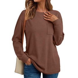 AUTOMET Womens Long Sleeve Tops Loose Fit Fall Cute Thick T Shirts Winter Cruise Outfits Trendy Clothes, Brown, L