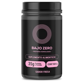 Bajo Zero Wpc Whey. Proteína de suero de leche hidrolizada sabor a fresa, 35 g de proteína por porcion, sin azúcar añadida 864 g totales.