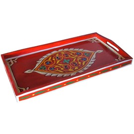 Handmade Moroccan Wood Tray Serving Painted Decorative With Handle For Tea Coffee Breakfast in Bed