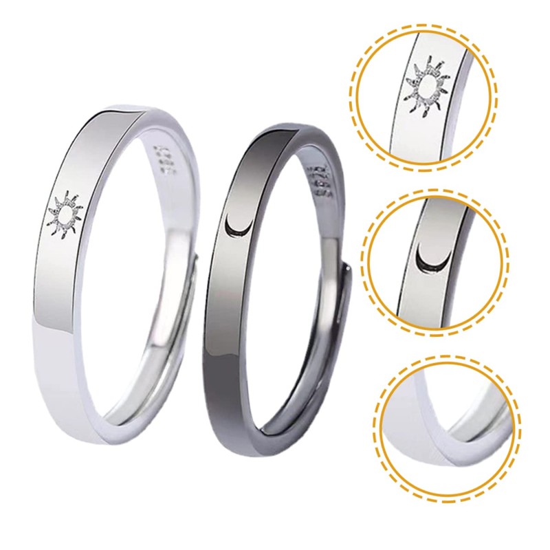 SAFIGLE 1 Pair Adjustable Sun and Moon Couple Rings for