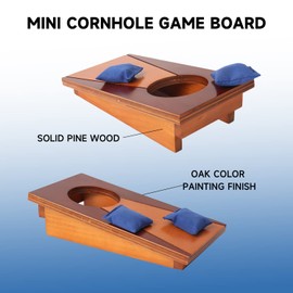 GSE Games & Sports Expert Mini 10"x5" Tabletop Cornhole Toss Game Set with 8 Bean Bags, Wooden Desktop Cornhole Game Set for Travel, Office Desk. Mini Bean Bag Toss Game Set for Family, Friends