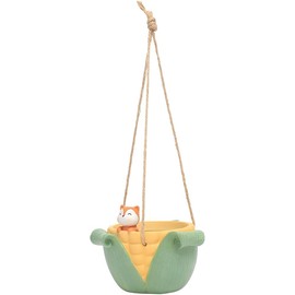 TOMVAES Cute Animal Flowerpot, Hanging Planter Pot, Indoor Planters with Drainage Holes, Corn Resin Pots for Garden Decoration 10 x 10 x 8.5 CM