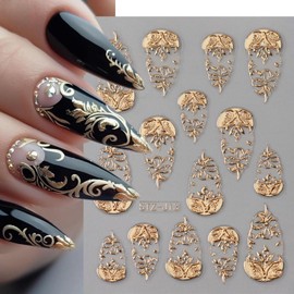 4Pcs Gold Nail Art Stickers 5D Embossed Golden Flower Nail Decals Fall Nail Art Supplies Flower Vine Leaves Autumn Nails Design French Leaf Manicure Sliders for Women DIY Thanksgiving Nail Decorations