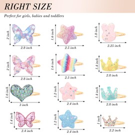 obeoby 24 Pack Hair Clips for Girls, Star Crown Butterfly Shaped Hair Barrettes Metal Snap Hair Clips Hair Accessories for Baby Girls