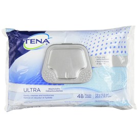 Tena Ultra Skin-Caring Washcloths, 8x12.5 in., Soft-Pack/48 wipes
