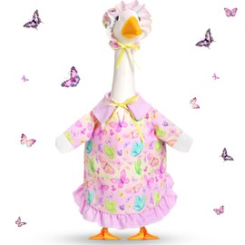 FuWeave Summer Goose Outfit Flower Lawn Porch Goose Clothes for 23" Large Statue Outdoor Patio Yard Lawn Art Decoration(Butterfly)