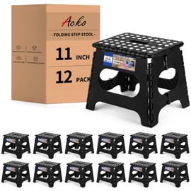 Acko 12pack 11 Inch Folding Step Stool Plastic Foldable Step Stools for Kids, Adults, Kitchen Small Collapsible Fold Up Stepping Stool Black
