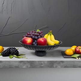 ARTRHYT 14.5" Large Decorative Long Bowl - Black Fluted Scalloped Decorative Bowls for Home Decor - Ruffle Decor,Stylish Key Bowl for Entry Table,Decorative Fruit Bowls for Kitchen Counter