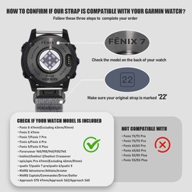 Upeak 22mm QuickFit Watch Strap Compatible with Garmin Fenix 7 Strap/7 Pro/6/6 Pro Strap/Fenix 8 47mm5/5 Plus, Nylon Sport Band for Garmin Epix Gen 2/Forerunner 965/Instinct 2, Grey