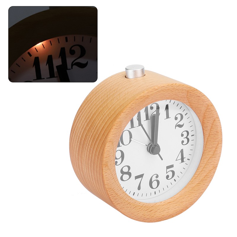 Beech Wooden Mute Silent Alarm Clock No Ticking for Home