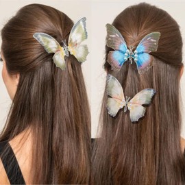 Retro Jumping Butterfly Hair Clips, Glitter Butterfly Hair Clip 3D Large Butterfly Clips for Women Girls Kids Hair Clips Set (4 Pieces)