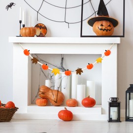 6.5FT Fall Felt Garland with Pumpkins & Maple Leaves - Autumn Wood Bead Hanging Decor Thanksgving Decorations Indoor for Fireplace, Wall, Shelf, Tray - Seasonal Home Decoration