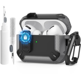 Wanme Cases Compatible with Airpod Pro 2 Case, for AirPods Pro 2nd/1st Generation (2023/2022/2019), with Cleaning Kit & Keyring, Hard Shell Protective Case [LED Visible], Grey Black