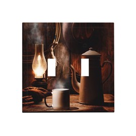 Spshian Decorative Switch Plate Covers Western Farmhouse Hat Cowboy Coffee Primitive 2 Gang Wall Plate Double Toggle Light Switch Cover Plate Electric Dual Device Electrical Faceplate for Kitchen