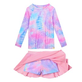 Snowheart Girls Rash Guard Swimsuit Set Long Sleeve Bathing Suit Two Piece 3-12 Years Pink Purple