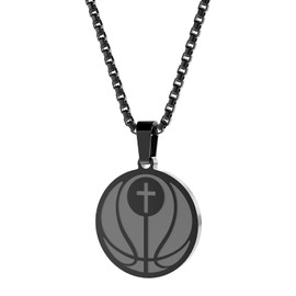 HOFOYA Sports Athletes Necklace with Inspiring Bible Quote from Phil 4:13 Black Basketball Pendant Necklace Christmas Jewelry Gift for Men Women Teens Boy Girls,Christ Baptist gifts.