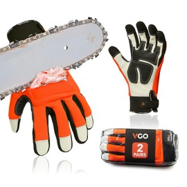 Vgo... 2 Pairs Chainsaw Gloves,Saw Protection on Both Hands Cow Leather Gloves (M, Orange, CA9760)