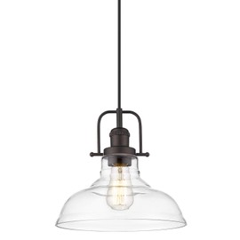 FEMILA Vintage Pendant Lighting, Farmhouse Schoolhouse Hanging Light Fixture with Adjustable Height, Clear Glass Shade, Oil Rubbed Bronze Finish, 4FY09-MP ORB