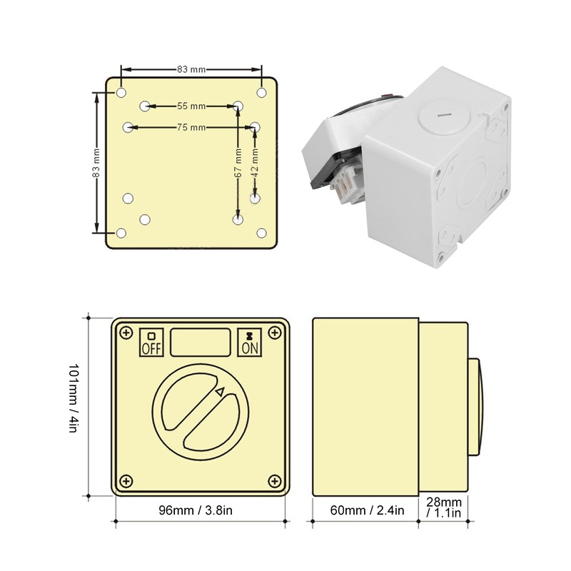Outdoor Waterproof Switch Socket Dustproof Isolation Rotary OnOff Buttons Indicators