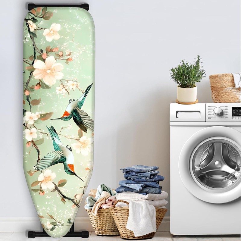 Nuxovilar Light Green Background with Hummingbirds & Cherry Blossoms Ironing