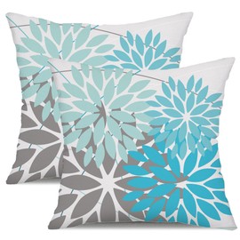 DFXSZ Outdoor Pillow Covers 16x16 Inch Set of 2 Blue Flower Decorative Waterproof Summer Outdoor Pillow Covers for Patio Funiture Garden Couch 168H